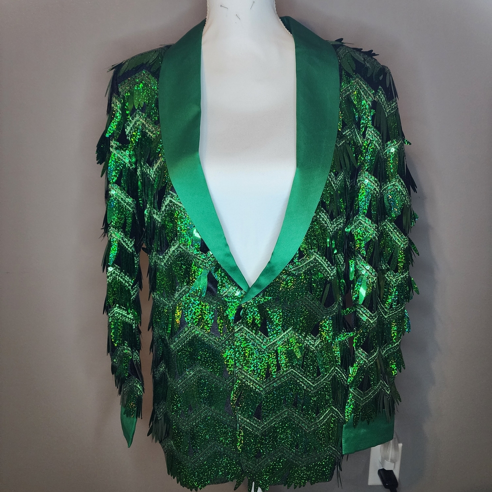 Men's Luxury Striped Green Sequin Jacket
